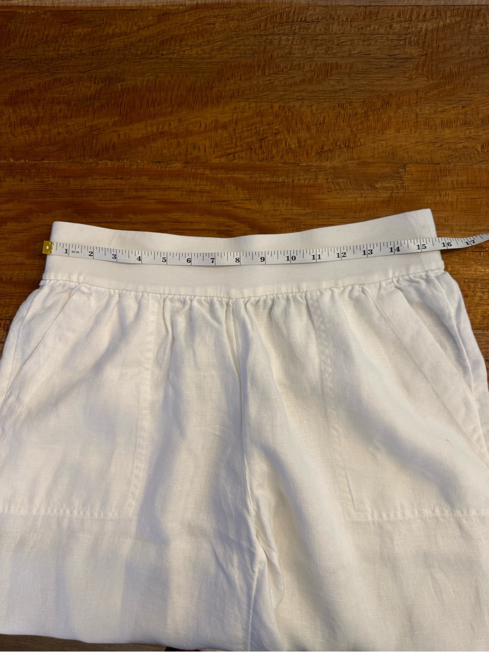 Lands' End Linen Wide Leg Elastic Waist Pants White Pockets size 12P - Picture 7 of 9